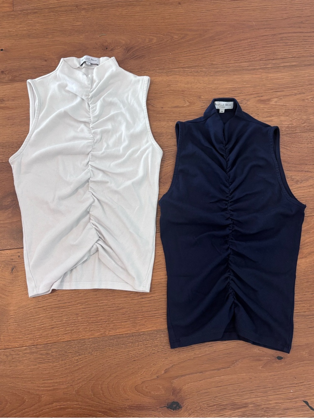Michael Stars Ruched Mock Neck Tank Duo — White & Navy